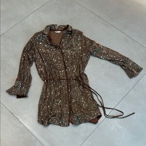 Brown Sequin Long Sleeve Dress, size 1X